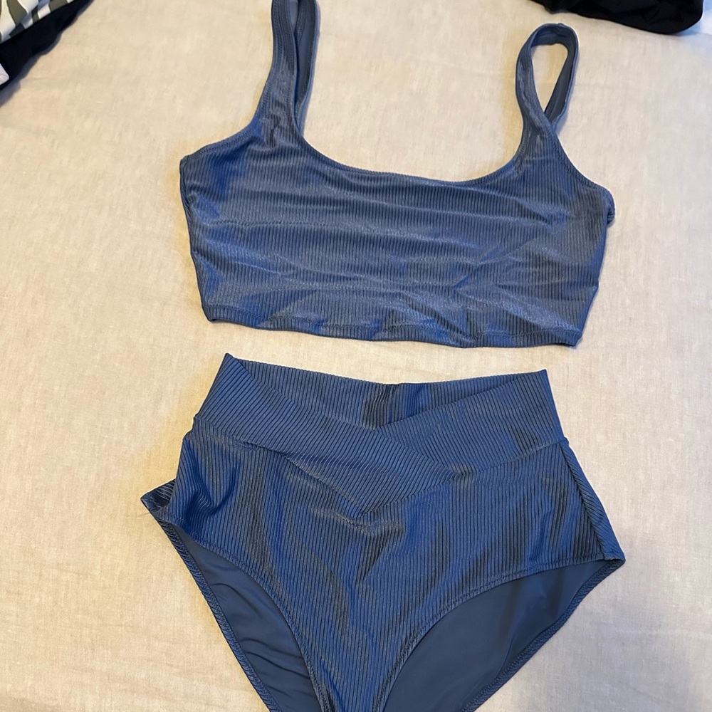 Aerie Shine Ribbed Crossover High Waisted Swimsuit